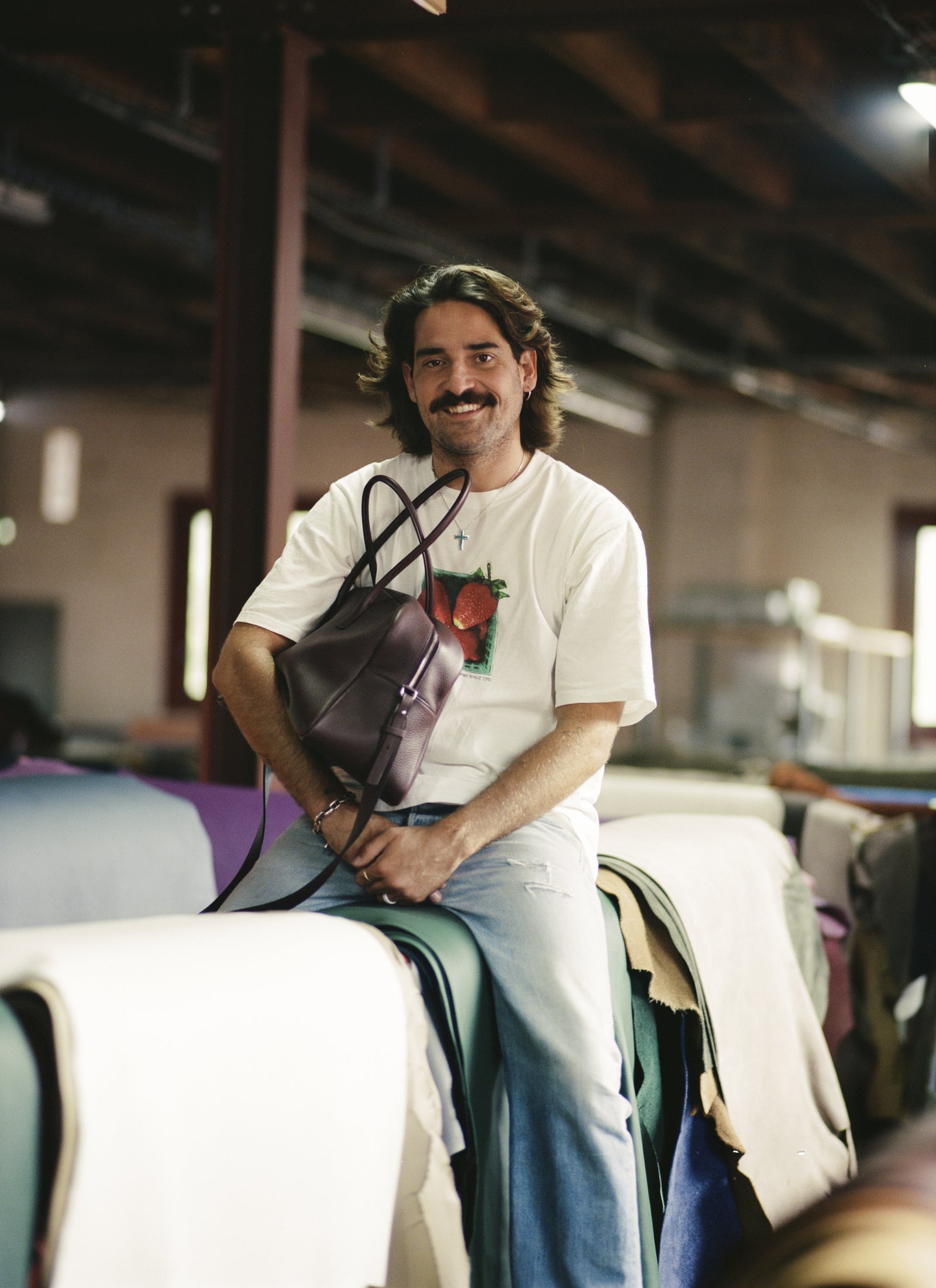Guillaume Hiriart Carriat at the tannery with a LUMA bag